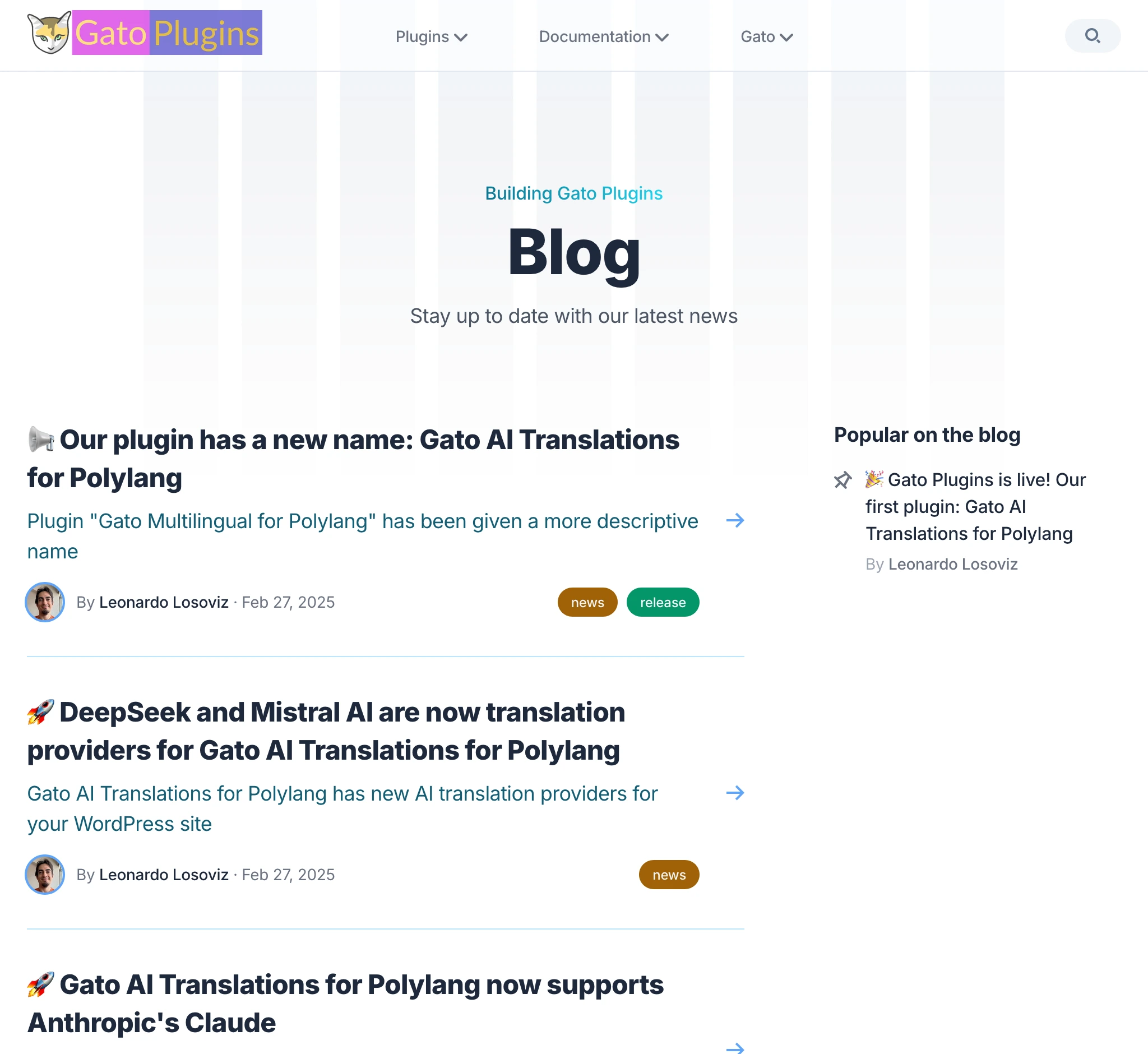 Sezione blog su gatoplugins.com